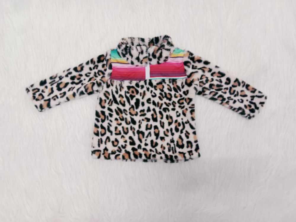 Cute Leopard print plush zipper jacket girls top winter fall pullover