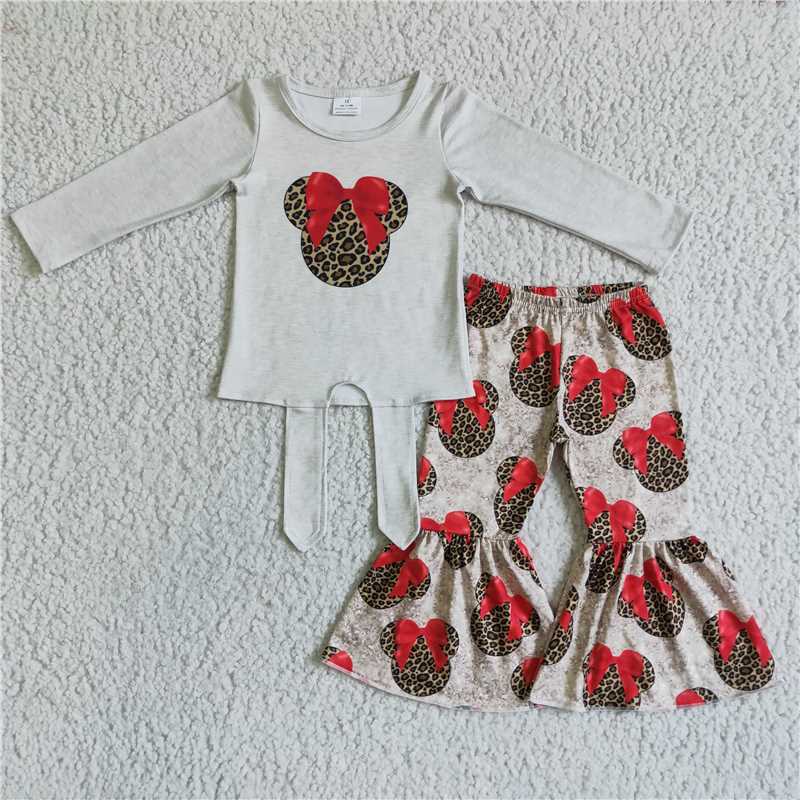 leopard top and bell pants 2 pieces girls outfits kids clothing