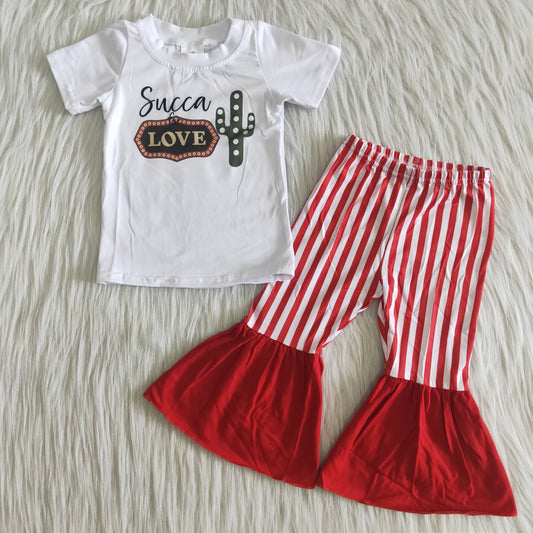 cactus top red bell pants girls sets kids clothes