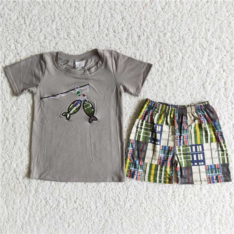 fishing embroidery boys summer sets matching girls suits