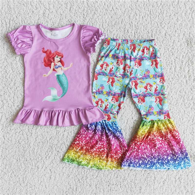 carton top bell pants girls sets kids clothes