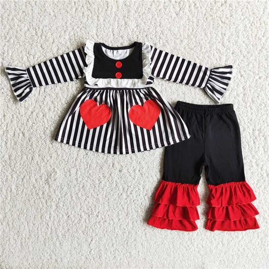 red heart long sleeve top and pants 2 pieces girls outfits Valentine's Day