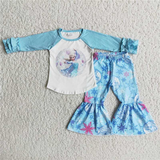 carton shirt and bell pants 2 pieces girls outfits kids clothing