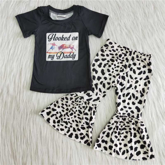 daddy top leopard bell pants girls sets kids clothes