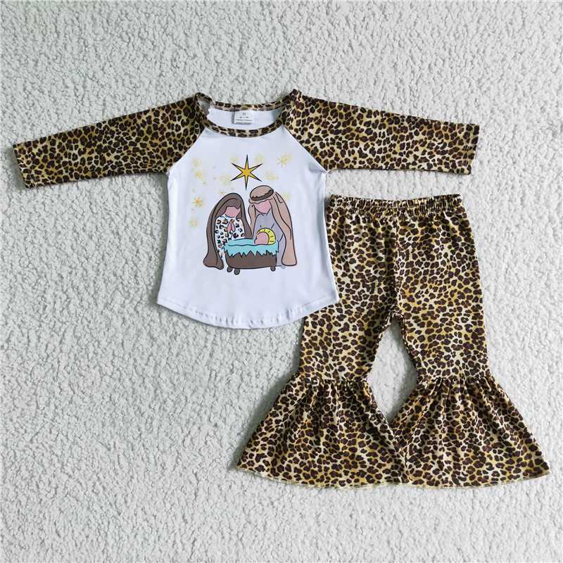 jusus shirt and leopard bell pants 2 pieces girls outfits kids clothing