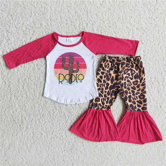 cactus shirt and leopard bell pants 2 pieces girls outfits sale kids clothing