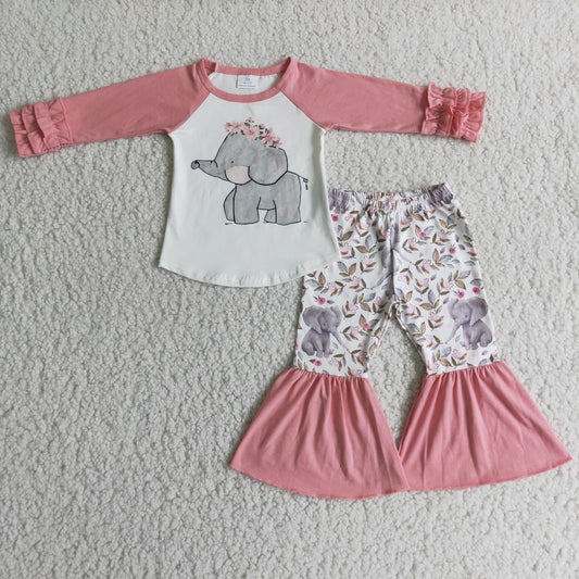 Elephant shirt and bell pants 2 pieces girls outfits kids clothing