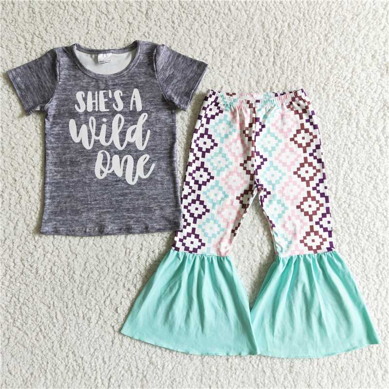 she's a wild one top bell pants girls sets kids clothes