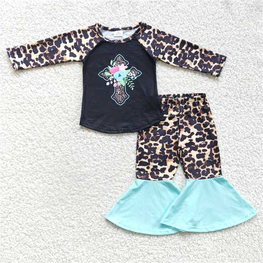 cross shirt and leopard bell pants girls outfits sale kids clothes easter