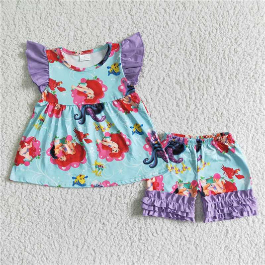 girls summer sets Mermaid top & shorts suits