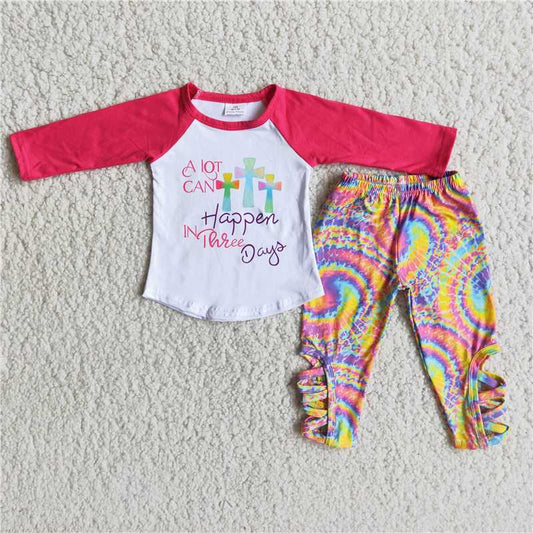 cross shirt and pants 2 pieces girls outfits kids clothes easter