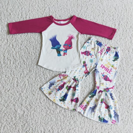 carton shirt and bell pants 2 pieces girls outfits kids clothes