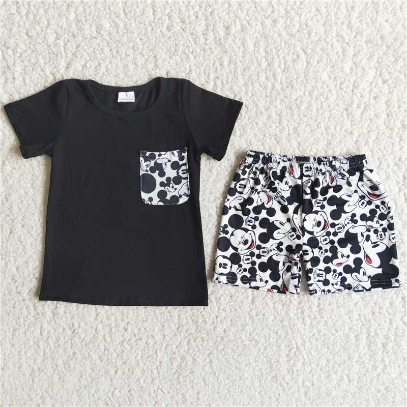 black boys summer sets short sleeve shirt and shorts 2pcs suit