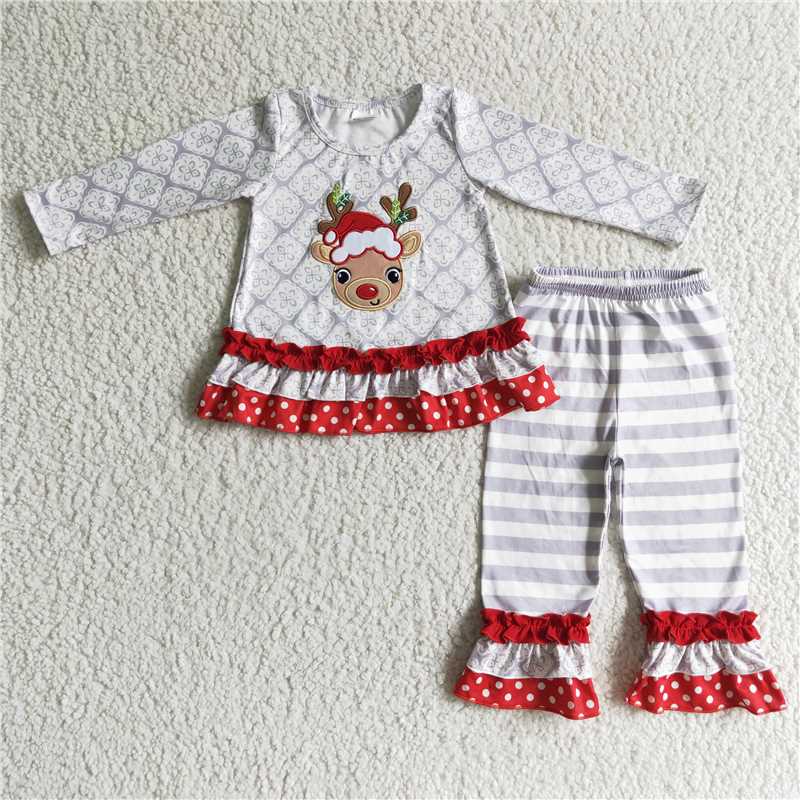 christmas clothes deer long sleeve top pants kids clothing girls sets