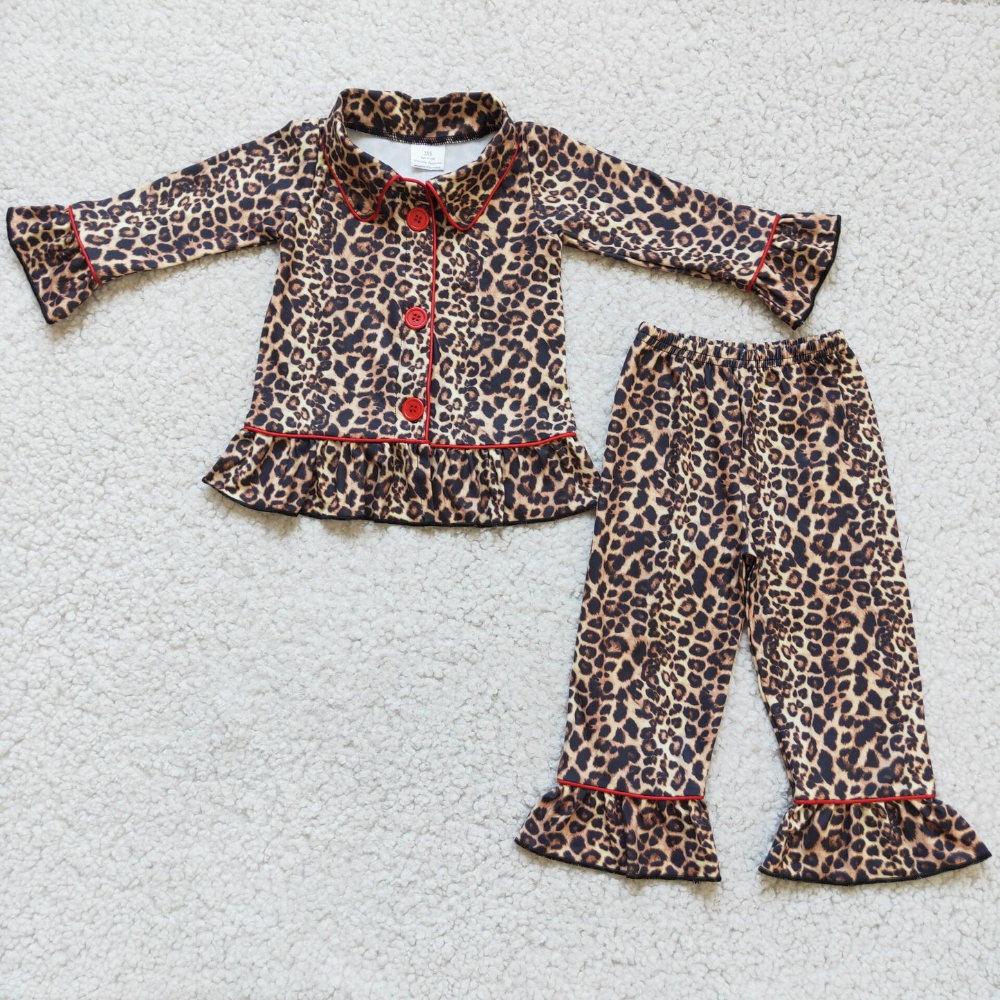 leopard 2 pieces girls pajamas sets kids clothes