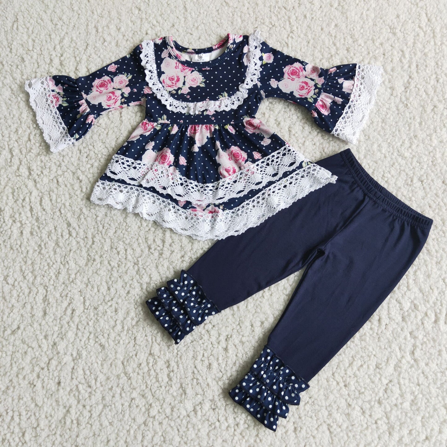 lace flower top and pants 2 pieces girls outfit