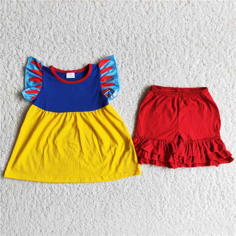 girls summer sets snow White top & shorts suits