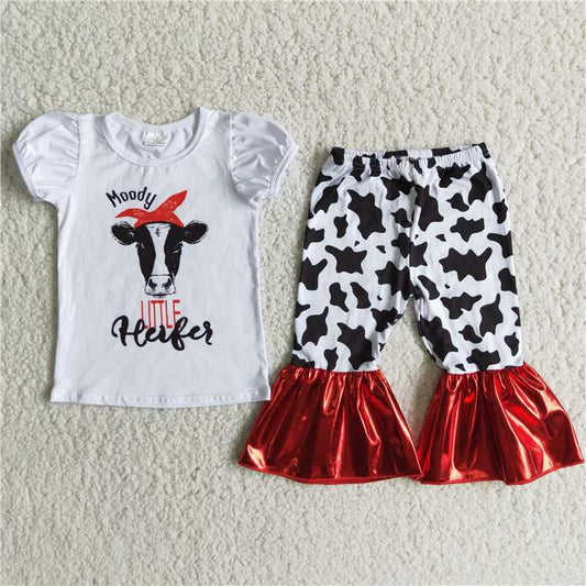 cow shirt bell girls sets kids clothes