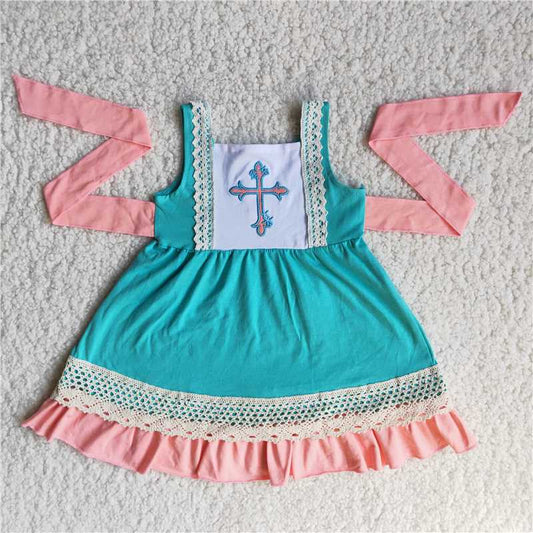 embroidery cross skirt girls dress easter clothes