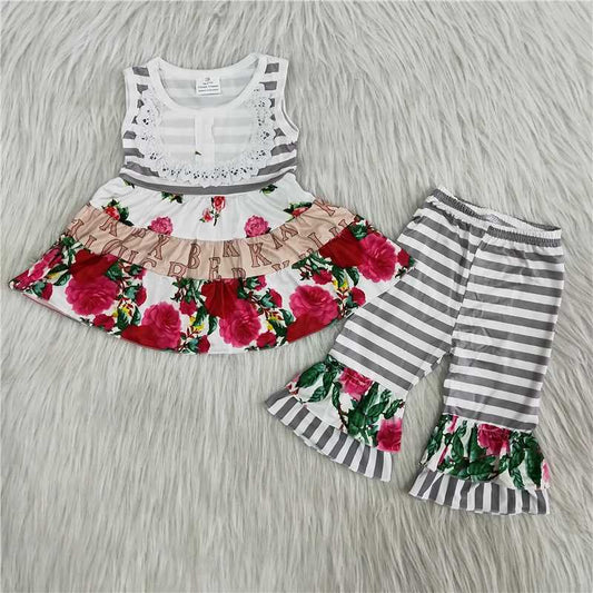 flower short sleeve dress shirt pants 2 pcs sets