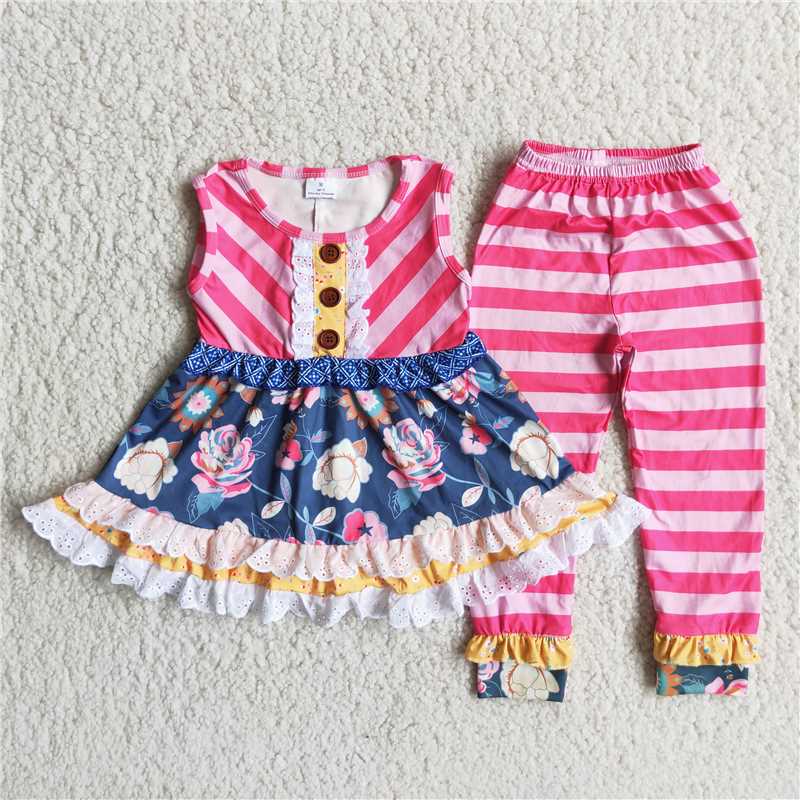 flower ruffles top pants girls sets kids clothes