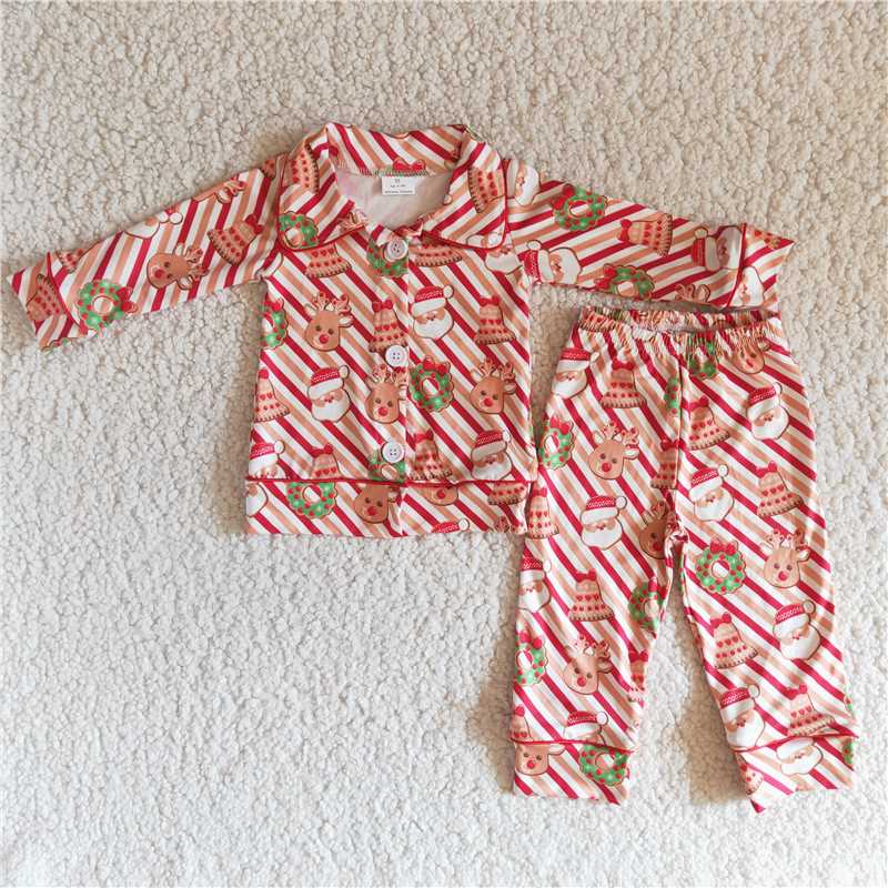 Christmas pajamas suit boys long sleeve pants 2 pieces outfits winter sets santa and elk