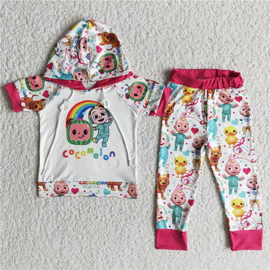 carton hooded fall winter boys outfits shorts sleeve shirt and long pants sets