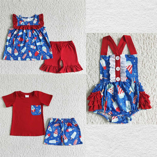 july 4th popsicle boys set match girls set and baby romper