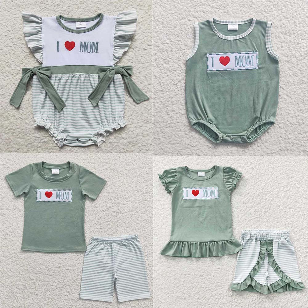 siblings embroidery i love mom kids outfits match baby rompers