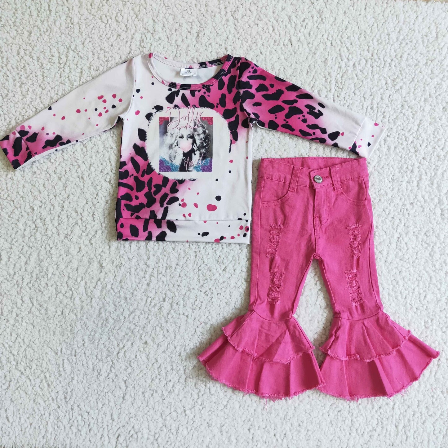 pink leopard long sleeve shirt and jeans outfits （shirt and jeans can be purchased separately）