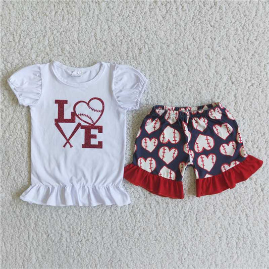 love baseball girls summer sets shorts suit