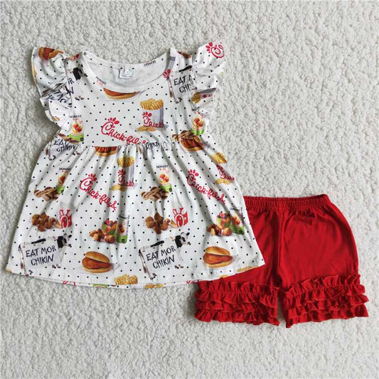 girls summer sets eat mor chikin top & shorts suits