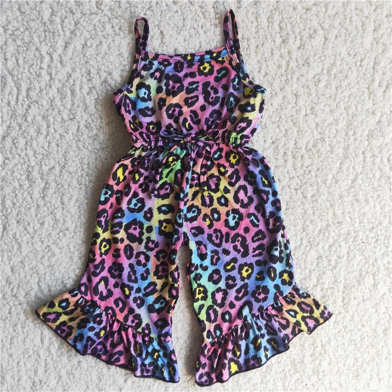 colorful leopard print girls jumpsuits simple fashion