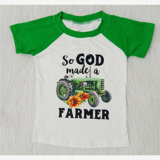 so god made a farmer boy short sleeve shirt tractor