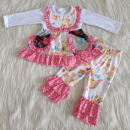 pockets flower top and pants 2 pieces girls outfit