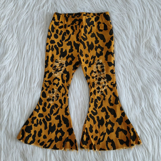 Leopard print elastic waist bell jeans