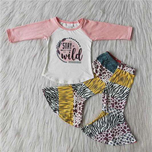 stay wild top and bell pants 2 pieces girls outfits kids clothes