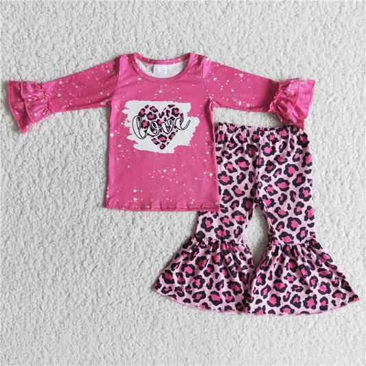 love heart sets Leopard print bell suit happy Valentine's Day Girls Clothes