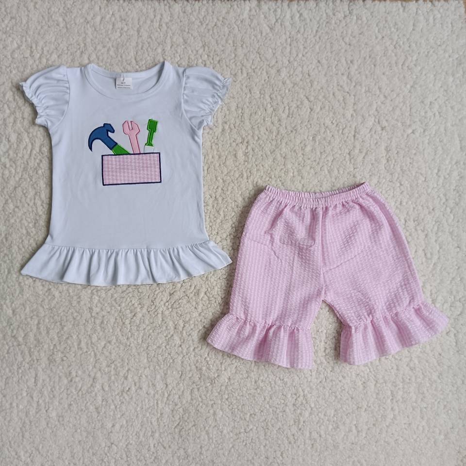 girls summer sets embroidered top & shorts suits