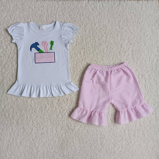 girls summer sets embroidered top & shorts suits