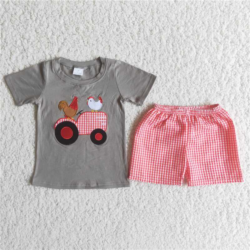 Chick embroidery boys summer sets short sleeve shirt 2pcs