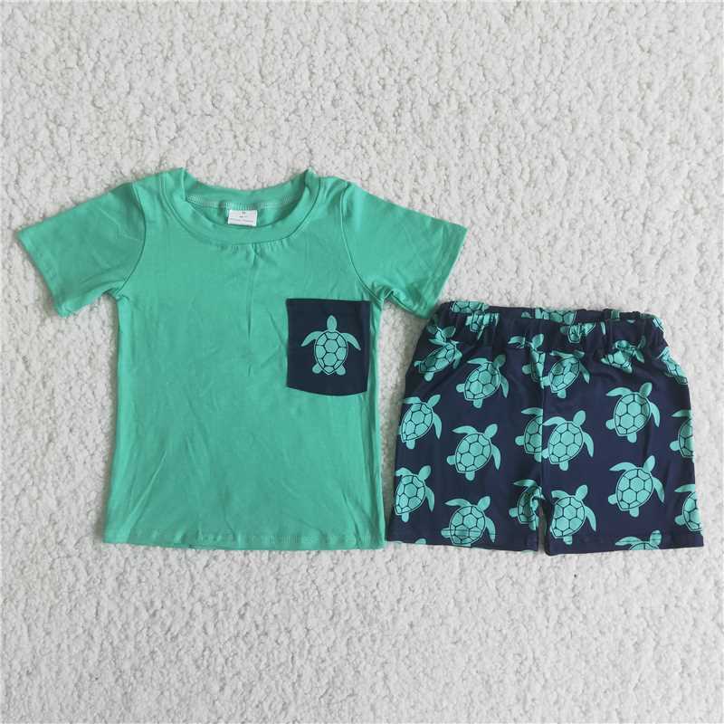 tortoise pocket boys summer sets short sleeve shirt shorts 2pcs suit