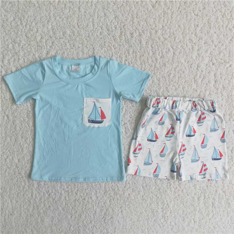 ferry pocket boys summer sets short sleeve shirt shorts 2pcs suit