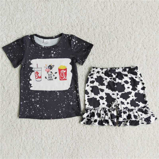 girls summer sets eat mor chikin top & cow shorts suits