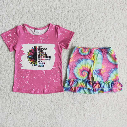 girls summer sets sunflower top & tie dye shorts suits