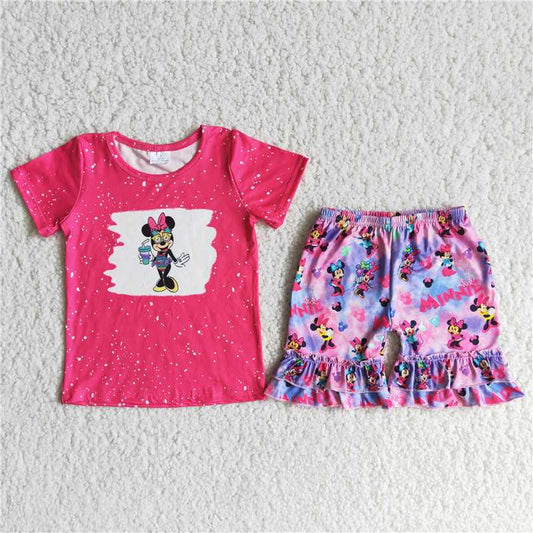 girls summer sets cartoon mouse top & shorts suits