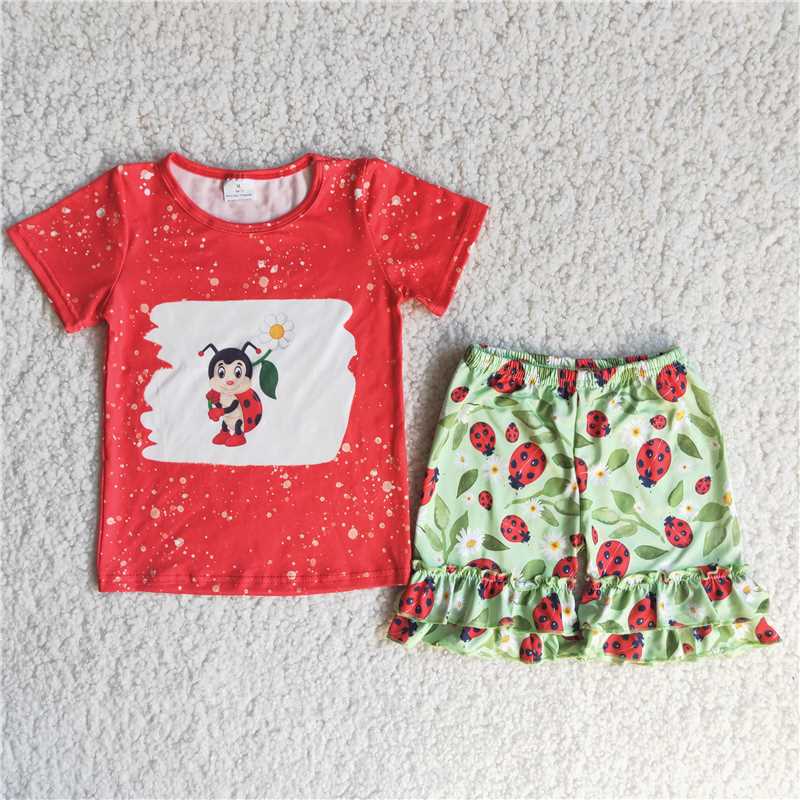 girls summer sets ladybug top & shorts suits