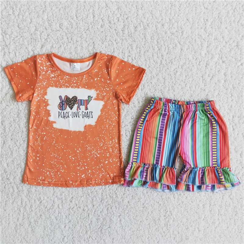 girls summer sets peace love goats top & shorts suits