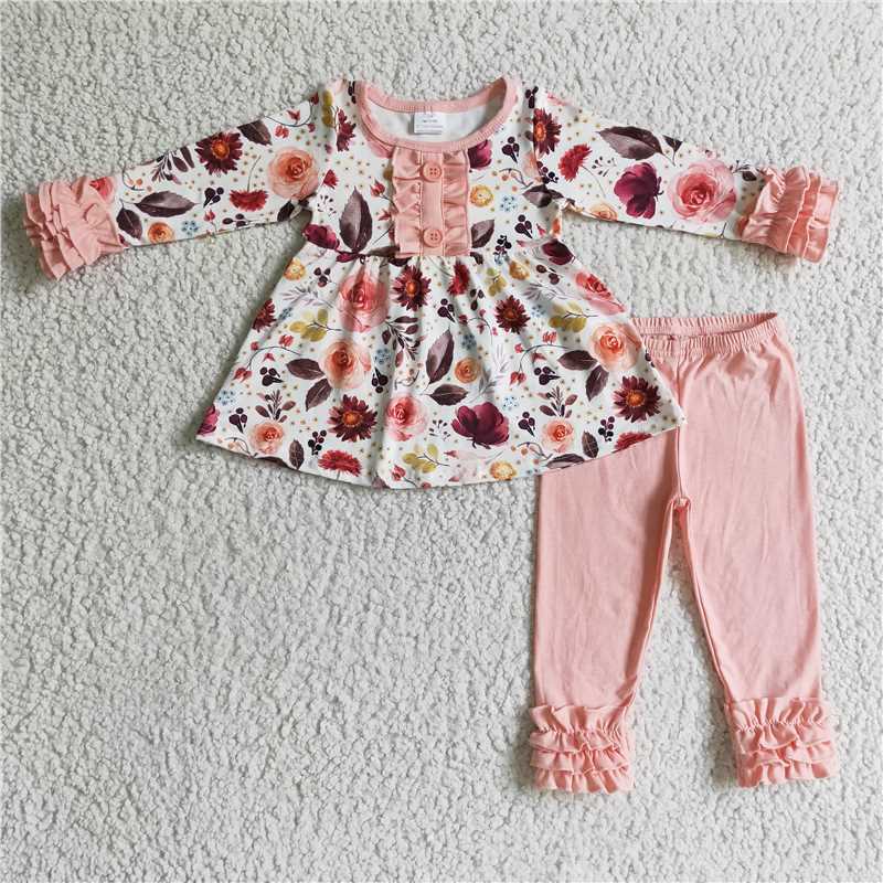 flower dress cotton pants 2 pieces girl sets kids clothes