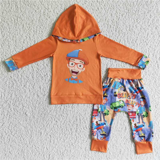 carton winter hooded long sleeve top and long pants sets